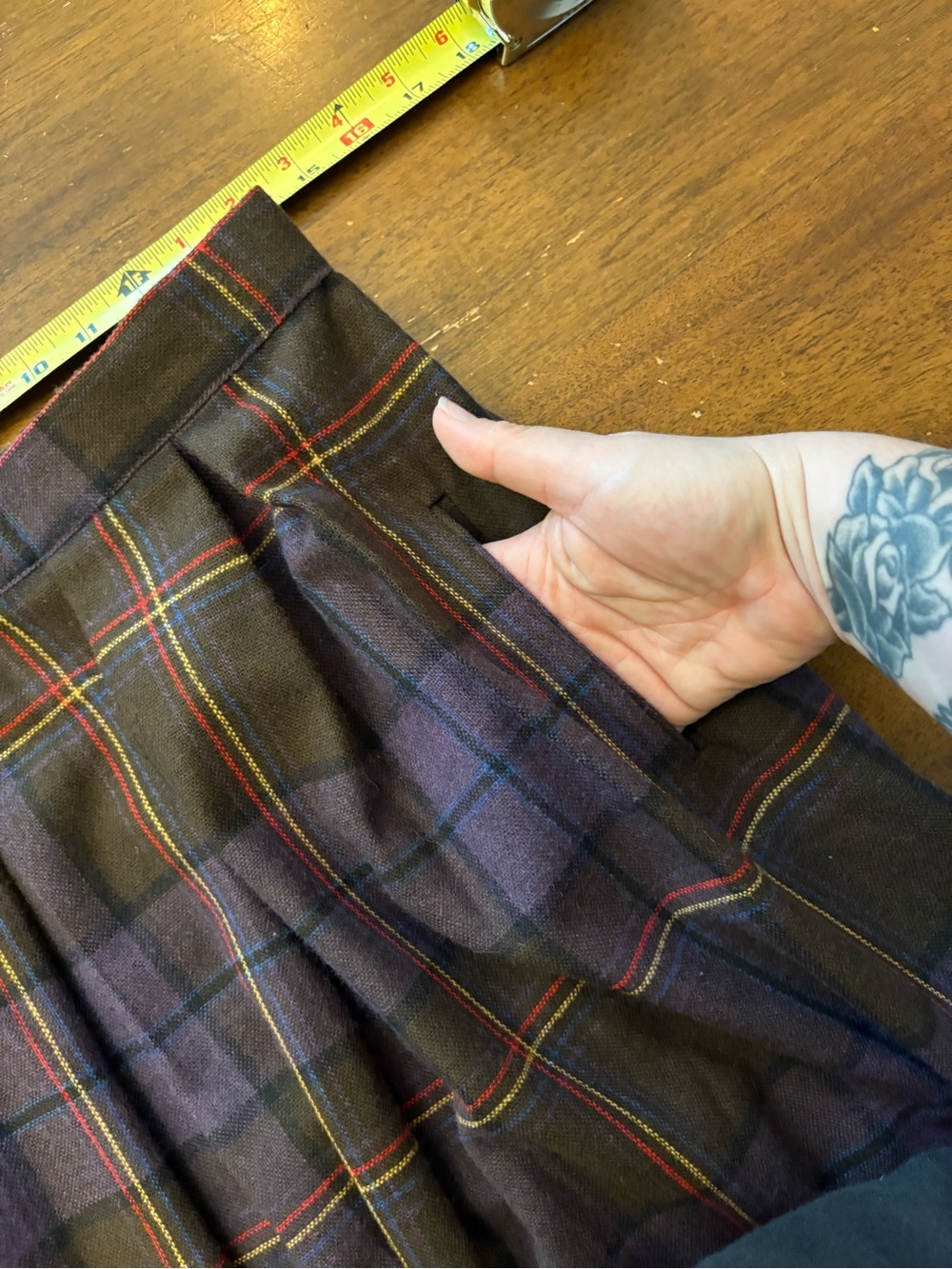 Vintage Retro Pleated Wool Blend Plaid Skirt - Purple/Brown - Picture 6 of 7